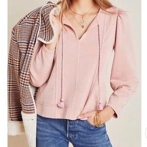 Anthropologie MAEVE Jeanne Puff-Sleeved Pullover Sweatshirt pink SIZE Small